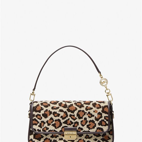 NWT Michael Kors Bradshaw Sm Leopard Beaded Leather Convertible Bag  NWT - Picture 3 of 11